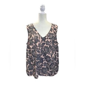Lane Bryant Tank Top Plus‎ Size 16 Black Pink Floral Print V Neck Sleeveless